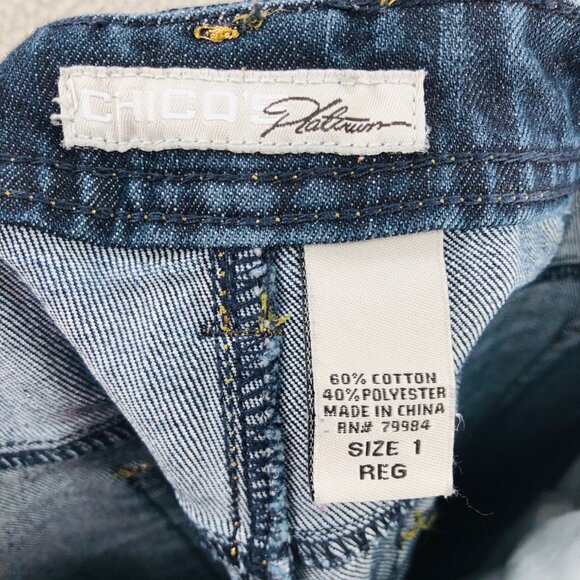 Chicos Jeans Womens 1 US 8 Blue Dark Wash Platinum Denim Radiant RG Straight Leg - Picture 5 of 11